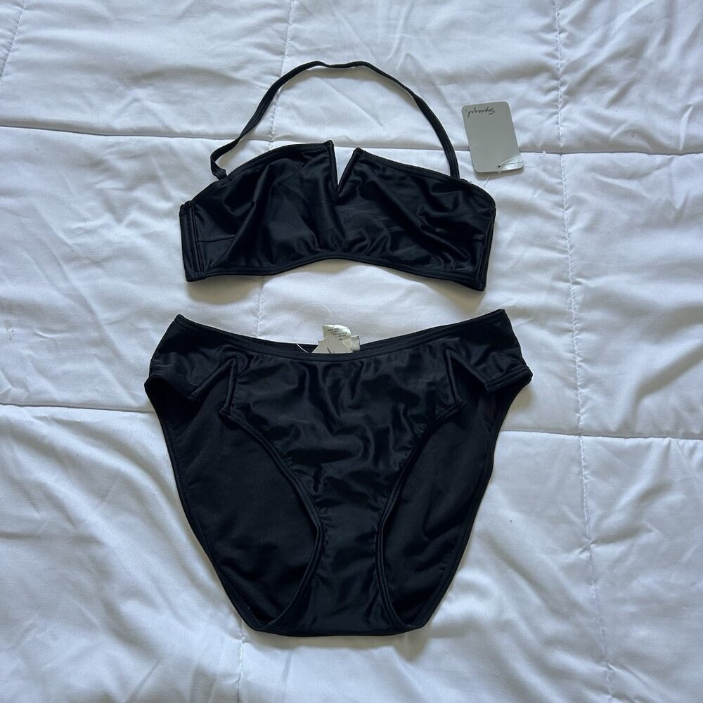 NWT Spiegel Womens 10 Bikini Set 2PC Black Top Bottom High Waisted Vintage 90s